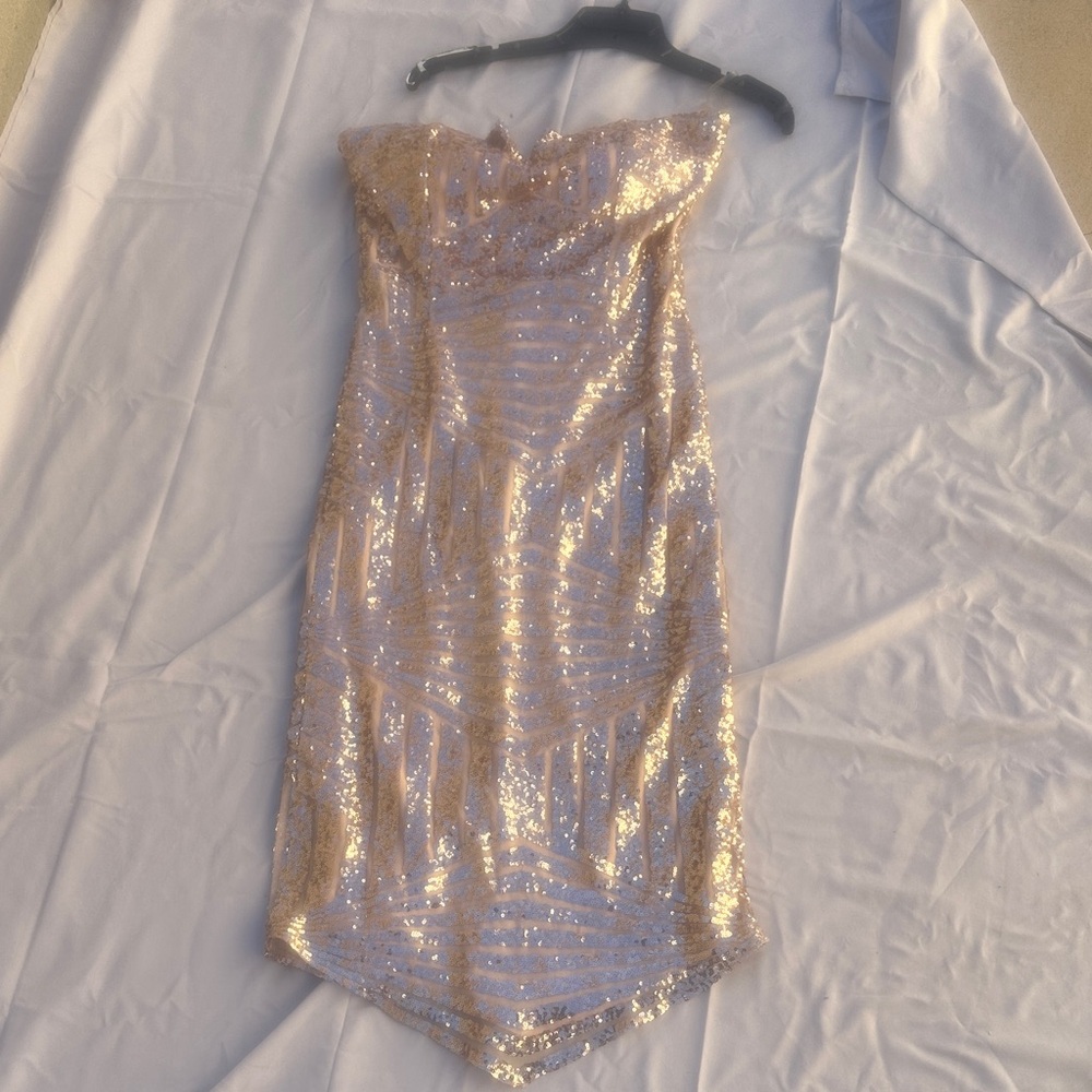 Gold Sequin Strapless Dress